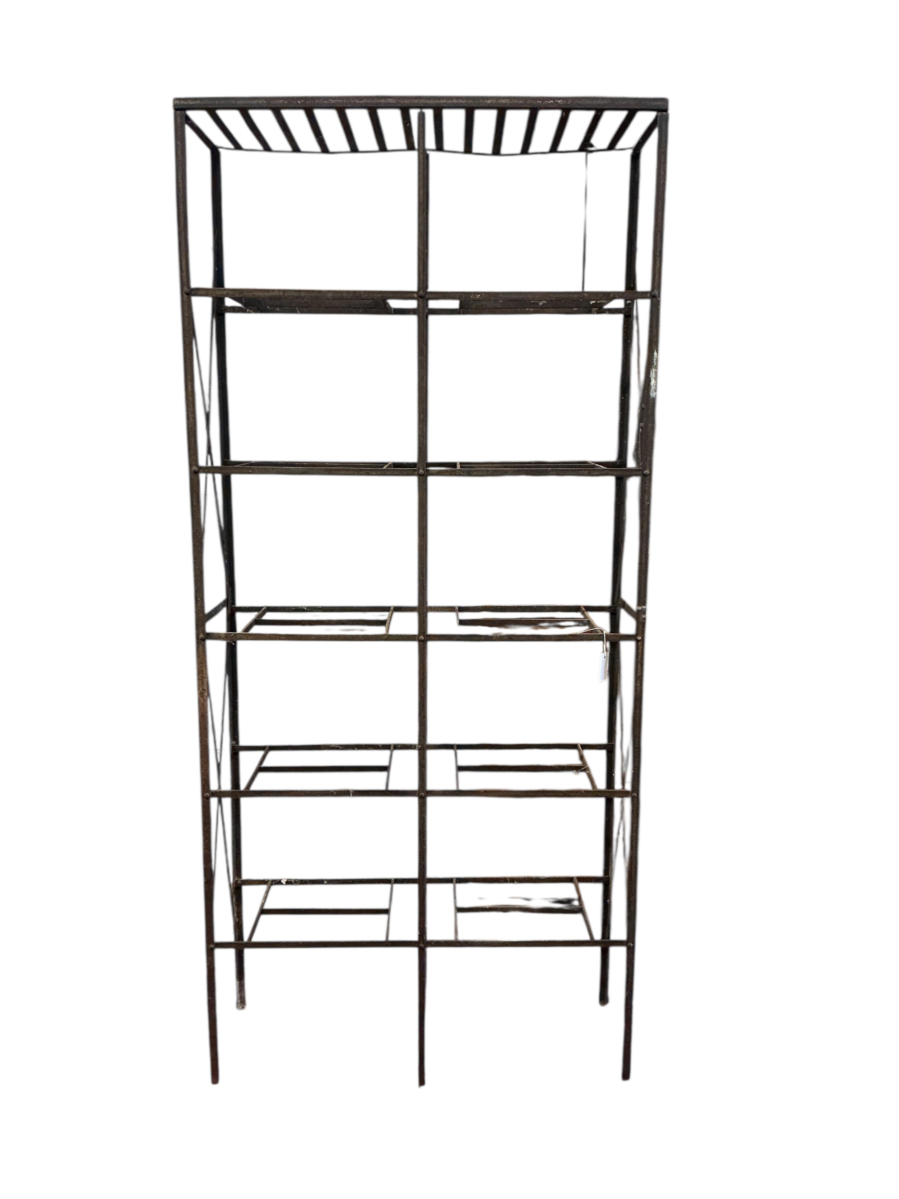 A 19th century blacksmith made five tier rack, width 107cm, depth 36cm, height 235cm